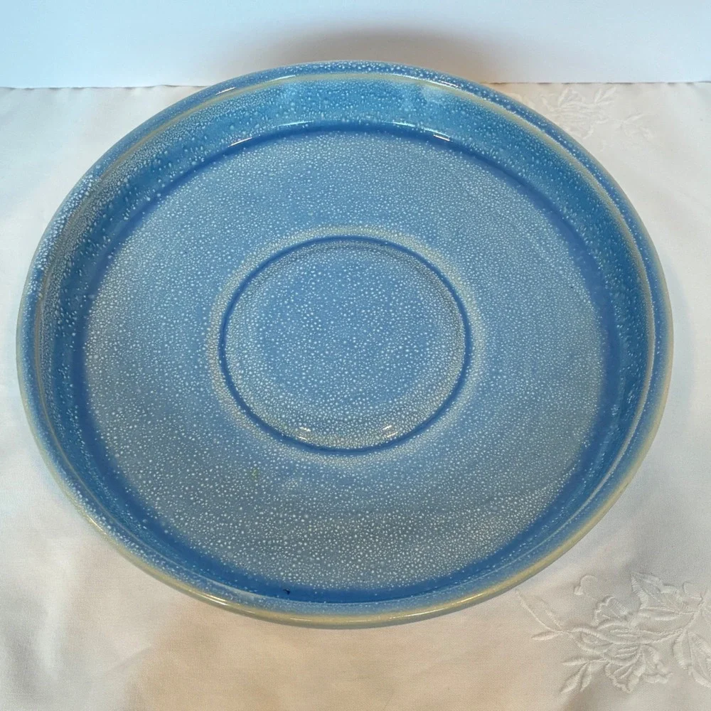 Pedestal Bowl Blue White Speckled Footed Coastal Modern Cottage Beach House